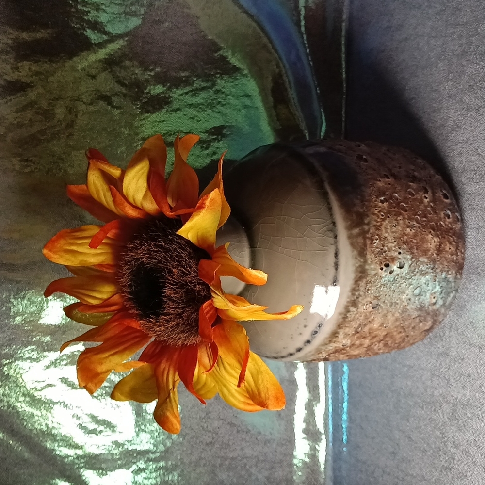 Textured Green & Brown Boho Vase